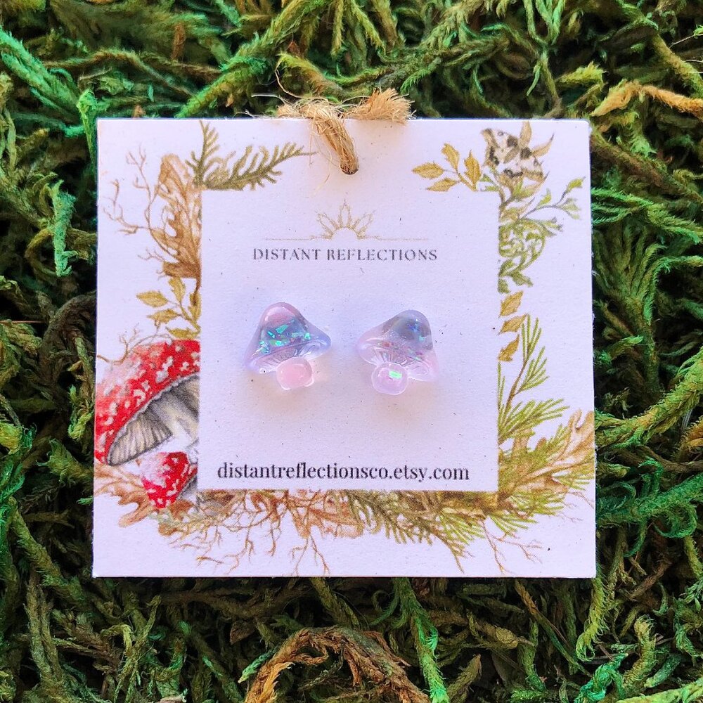 Pink & Purple Mushroom Stainless Steel Stud Earrings